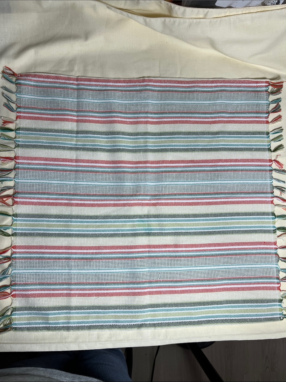 Tommy Bahama Set of 8 Striped Multicolor Cloth Napkins- Blue, Green, Red, Cream